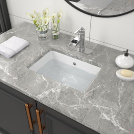 Couoko 18x12 Inch Undermount Bathroom Sink with Rectangular Bottom White Ceramic Vessel Bathroom Sinks Vanity Classic Basin with Overflow