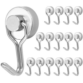 POPPSTAR 16x Magnetic Holder with Hooks, Extra Strong, Rotatable (Holds 8 kg, Diameter 16 mm), Silver