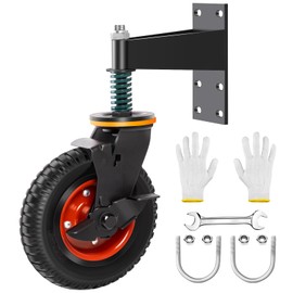 HARVOST 8 Inch Gate Wheel with Brake, 600lb Capacity Heavy Duty Farm Gate Wheel Spring Shock Absorbing Gate Caster 360 Degree Rotation for Metal Tube, Wooden, Fence Gate (1 PCS), Black