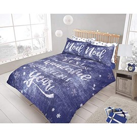 clicktostyle New Xmas Christmas Festive Polycotton Duvet Cover Sets with Pillow Cases Bedding (Xmas Chalk Blue, Single)