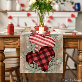 Artoid Mode Wood Eucalyptus Hearts Valentine's Table Runner, Anniversary HoliKitchen Dining Table Decoration for Home Party Decor 13x108 Inch