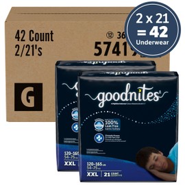 Goodnites Boys' Nighttime Underwear, Size XXL (120-165 lbs), 42 Ct (2 Packs of 21, Packaging May Vary