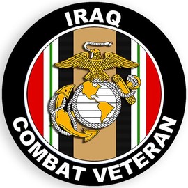 Round Marines Iraq Combat Veteran Sticker (us Corps Vet Military Iraqi Freedom car Laptop Vinyl Decal (8 inch) USMC LIC.