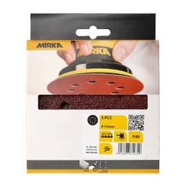 Mirka Red Abrasive paper Sanding discs Ø 125 mm / Grip fastening / 8-hole / grit P40 / 5 pieces / for sanding wood, metal and plastics