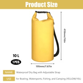 10L Waterproof Dry Bag with Adjustable Strap,Or Outdoor Water Sports Boating Hiking Kayaking Canoeing Fishing,Swimming, Snowboarding（Yellow）