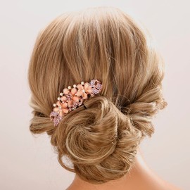 Aimimier Vintage Flower Crystal Hair Side Combs Elegant Long Teeth Hair Pins Wedding Bridal Hair Accessories Prom Party Hair Jewelry for Women and Girls(Purple)