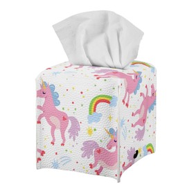 JooMeryer Rainbow Unicorn Printed PU Tissue Holder Organizer Foldable Square Tissue Box Cover,Rainbow Unicorn