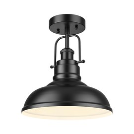 zeyu 11 Inch Semi Flush Mount Ceiling Light, 1-Light Industrial Ceiling Light Fixture for Hallway, Porch, Foyer, Matte Black Finish, ZY41-F BK