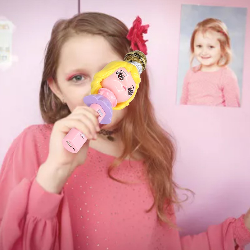 Children Microphone Cute Cartoon Exquisite Girls Wireless Bluetooth Microphone Toy