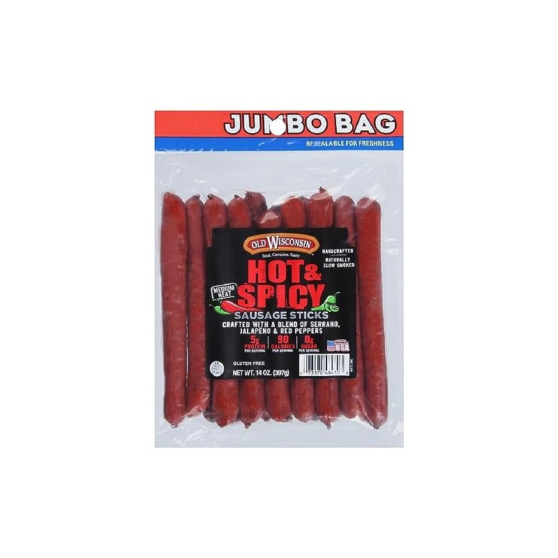 Old Wisconsin Hot & Spicy Twisted Link Sausage Snack Sticks,