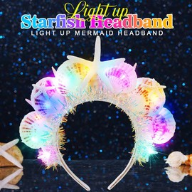 BARTOSI Light Up Mermaid Headband Seashell Headpiece Starfish Headwear Shell Hair Accessories for Women
