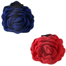 Hair Claw Fashion Rose Flower Women Accessories Barrette (Big Red+Navy Blue, One Size)