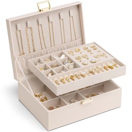 Vlando Accessory Case, 2 Layers, Large Capacity, Jewelry Box, Removable Jewelry Tray, Necklace, Earrings, Rings, Bracelets, Women, Present, Birthday Gift (Apricot Pink)