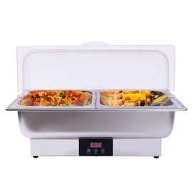 Chafing Dish Buffet Set Commercial Electric Chafing Dish Warmer 600W 2x6QT Half Size Stainless Steel Roll Top Buffet Server Auto ShutOff Catering Chafers and Buffet Warmers with Temp Display