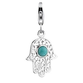 Nenalina Charm Hand of Fatima Pendant, with Turquoise, for All Brands of Charm Bracelets and Necklaces, Made of 925 Sterling Silver, 712087-018