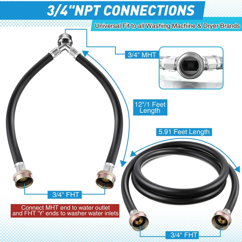 Dreyoo Y Mixer Hose Connector with Washing Machine Hose, 1FT