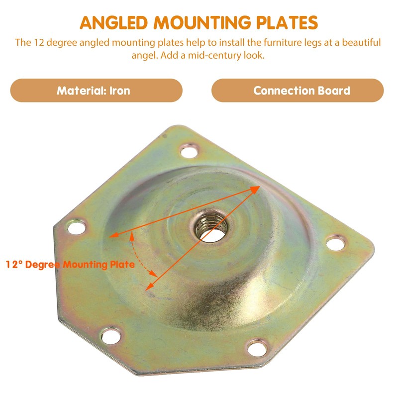Uonlytech Angled Mounting Plates for Furniture Legs 4 Pieces Metal