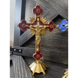 1 INRI Crucifix Altar Stand With Detachable Base  1 1" Pink Or Blue In Gift Box