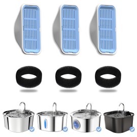 PEKTACO Cat Water Fountain Filters Replacement & Pre-Filter Sponges for 3.2L/108oz Automatic Pet Fountain, Dog Water Dispenser (3 Filters+3 Sponges)