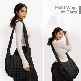 Puffer Tote Bag for Women Large Quilted Tote Bag Quilted Carryall Bag Soft Puffy Crossbody Bag Hobo Handbags Puff Purse