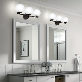 3-Light Bathroom Light Fixtures, Anti-Glare Vanity Lights, Matte Black Wall Sconces with Frosted Glass Shade, 3x60W High Bright Bulbs Included for Bathroom, Living Room, Bedroom, Hallway(G9 Base)