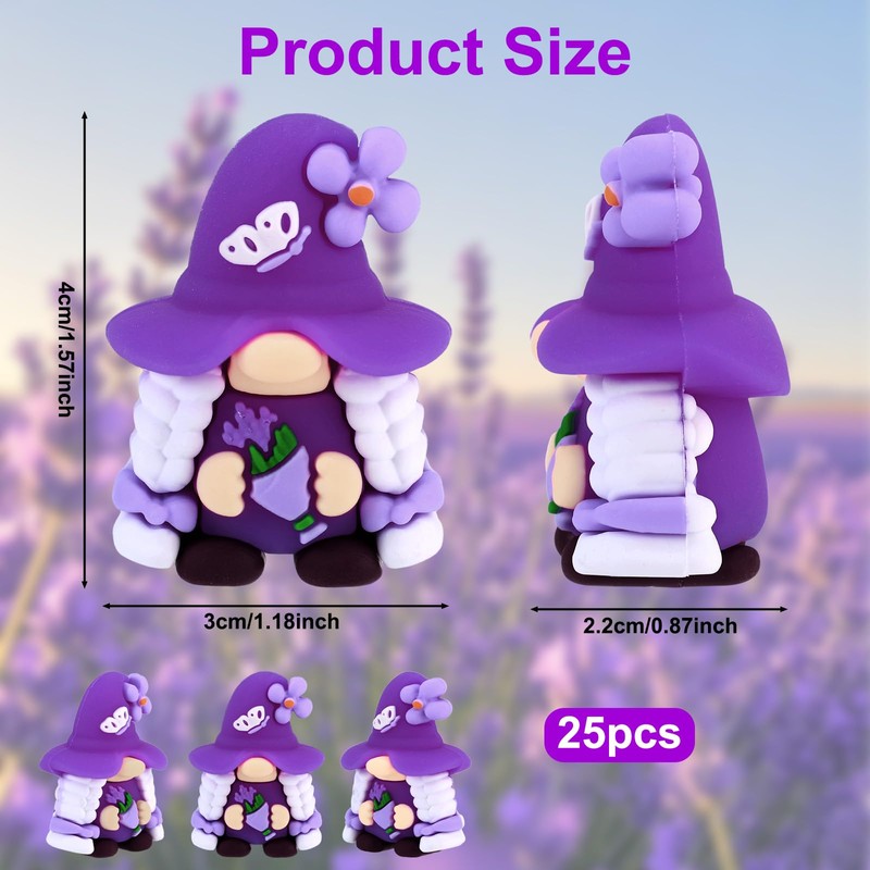 Tinoaly 25pcs Lavender Mini Gnomes, Lavender Gnomes Decor Purple Dwarf