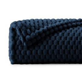 BEDELITE Fleece Throw Blanket for Couch & Bed - 3D Jacquard Decorative Navy Blanket, Super Soft and Cozy Warm Fuzzy Blanket All Seasons Suitable, 50x60Inches