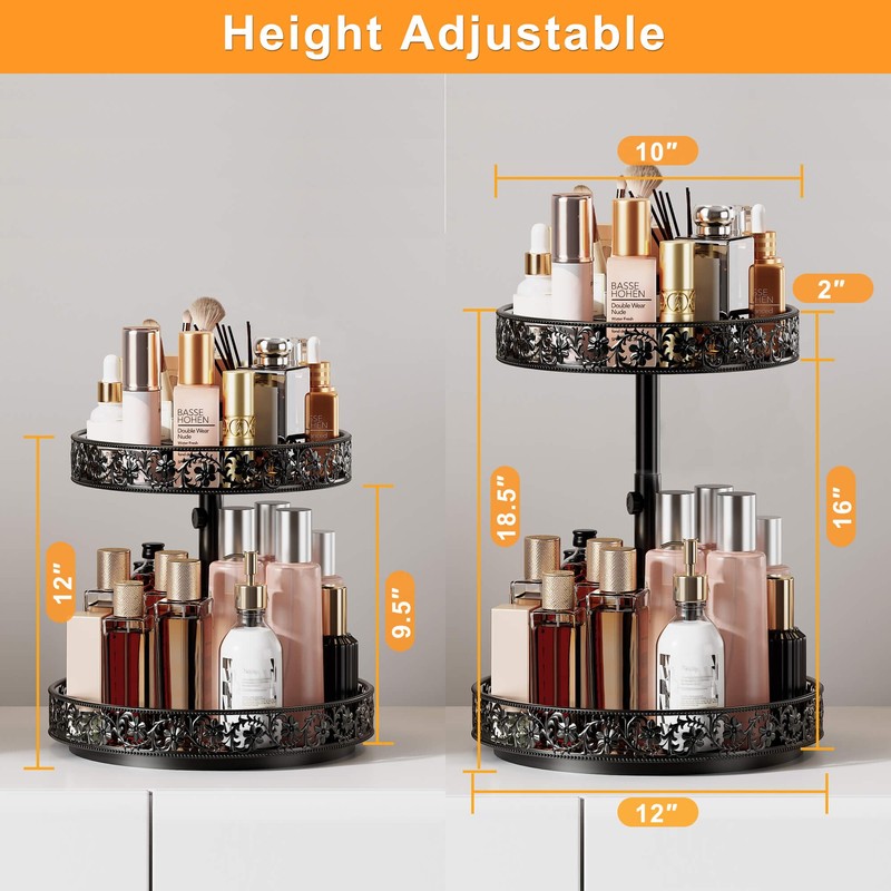 Two Tier Lazy Susan Organizer Turntable Height Adjustable, 2 Tier