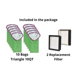 Fit on ProTeam Backpack Vacuum Bag Triangle 10QT with Twin Pack HEPA Filter – Compatible Replacement Vacuum Filter, ProTeam Vacuum Bags, and Vacuum Parts for ProTeam Backpack Cleaner.