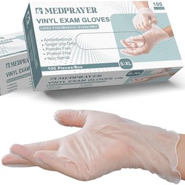 MEDPRAYER Vinyl Exam Gloves - Disposable Latex & Powder Free Gloves for Cleaning, Hand Protection and Food Safe Use - 4 Mil, Large, 100 Count