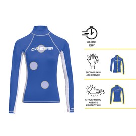 Cressi Women's Lycra Skin Long Sleeve Rash Guard UV Sun Protection 50+, Blue, XS/1