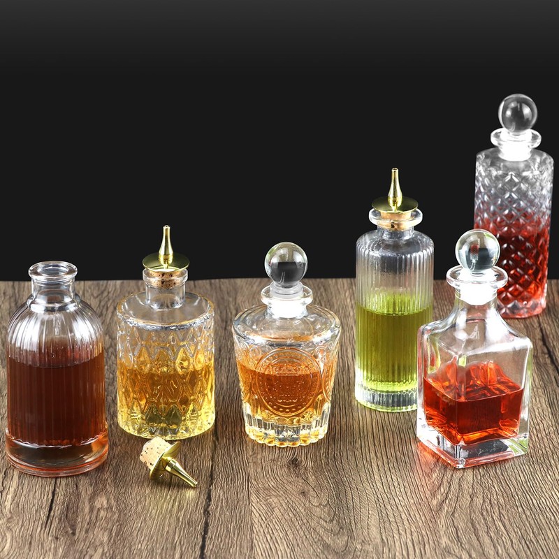 QWORK Glass Bitters Bottles Set of 6, Zinc Alloy Dash