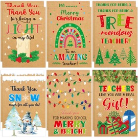 Fancy Land Teacher Christmas Cards Christmas Thank You Cards for Teachers Kraft 12Pcs Christmas Teacher Appreciation Cards with Envelopes Holiday Christmas Gift for Teacher
