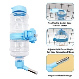 Acsist 16.7oz Guinea Pig No Drip Water Bottle,Rabbit Hanging Leakproof Water Dispenser,Hamster Automatic Water Feeder,Chinchilla Cages Crate Accessories for Bunny Ferret Squirrel Hedgehog (Blue)