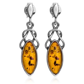 Ian and Valeri Co. Amber Sterling Silver Celtic Marquise Shape Stud Earrings