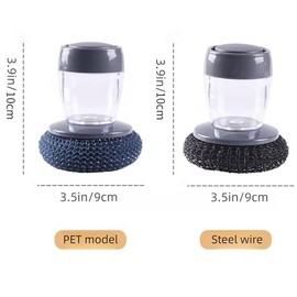 Soap Dispense Palm Scrub dishwashing Kitchen Scrubber Press Automatic Liquid wash Pot (Steel Wire)