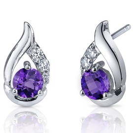 Peora Amethyst Earrings 925 Sterling Silver, Radiant Teardrop Studs, Natural Gemstone, 1 Carat Total Round Shape 5mm, Friction Backs, Purple Earrings, w/Jewelry Box, Jewelry Gift
