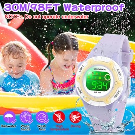 GUUMUXIN Kids Digital Watch, Kids Sports Watch with 7 Colour Indicator Light, Acrylic Watch Screen, 3 ATM Waterproof, Strap Wristwatch for Girls Boys 6-16