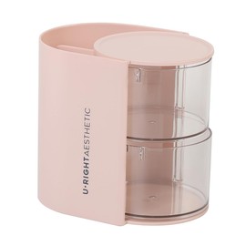 Queen-b Puff Makeup Brush Storage Case Tabletop Powder Puff Cosmetics Makeup Box Stylish Rotating Partition Holder Transparent Cotton Swab Sponge Accessory Case Multi-functional (Pink,2 Tier)