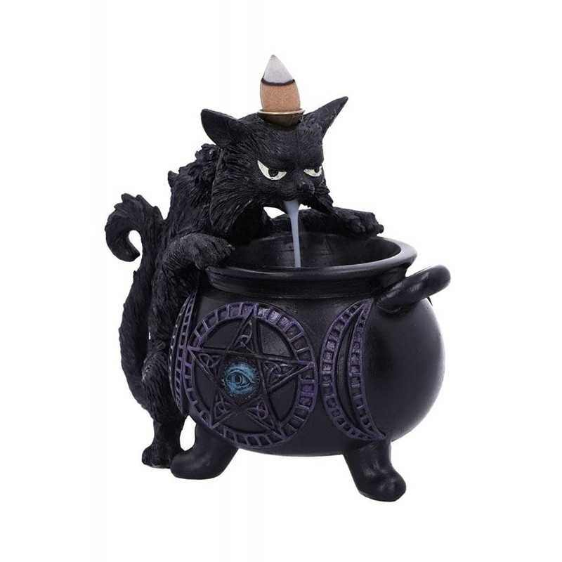 Nemesis Now Spite's Cauldron Rückfluss-Räuchergefäß, Schwarze Katze, vertraut, 16,3 cm
