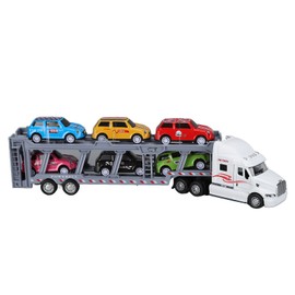 1:48 Carrier Truck Toy Model Alloy Detachable Six Car Kids Transport Vehicles Simulation Model for 3 Years Old +(White )
