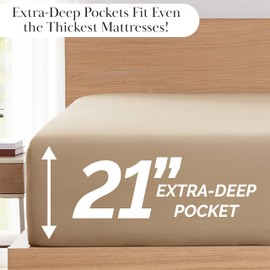 Southshore Fine Living, Inc. 7-Piece Split King Sheets Sets for Adjustable Bed, 21-Inch Deep Pocket King Sheet Set, Microfiber Sheet Set, Luxury Bedding, Taupe Pillow Cases, Taupe Sheets