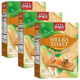 Melba Toast, Flatbread Toast Crackers - Whole Wheat - All Natural Thin and Crispy Flatbread Crackers - Non-GMO, 7 Oz, Pack of 3