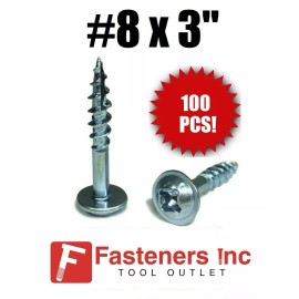 INTERCORP (Qty 100) Kreg #8 X 3" Zinc Coarse Thread Pocket Hole Screws Phil / Square