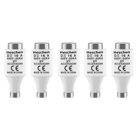 Heschen Neozed Ceramic Fuse Inserts, DII Type Fuse Insert, 16A 500VAC, gG Type for Cable and Line Protection, Pack of 5