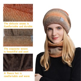 GWAWG Knitted Winter Hat with Scarf Set for Men and Women Winter Hat with Fleece Lining Autumn Winter Scarf and Hat Set 56-60 cm, orange