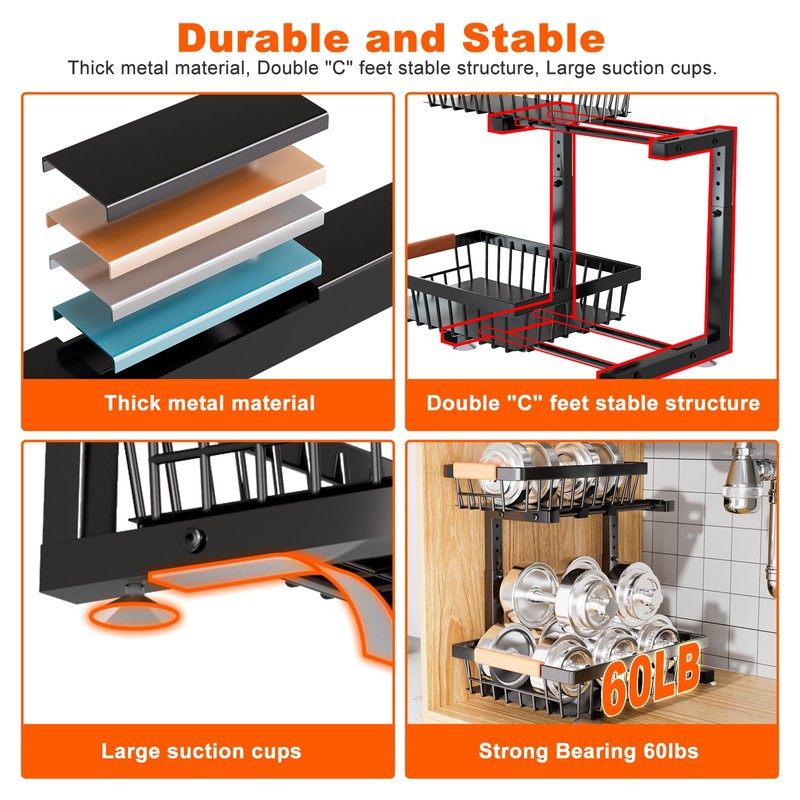 Under Sink Organizer, 2 Pack 2 Tier Under Sink Organizers