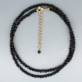 Gempires Natural Black Tourmaline 3.5 mm Beads Necklace, Protects & Bring Luck, 14k Yellow Gold Plated With 18 + 2 Inch Adjustable Chain (Black Tourmaline)