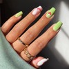 Green Press on Nails Medium Coffin Fake Nails White Swirl