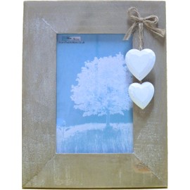 from Then to Now Chic Shabby Natural Wooden Portrait Standing Photo Frame Hanging White Hearts